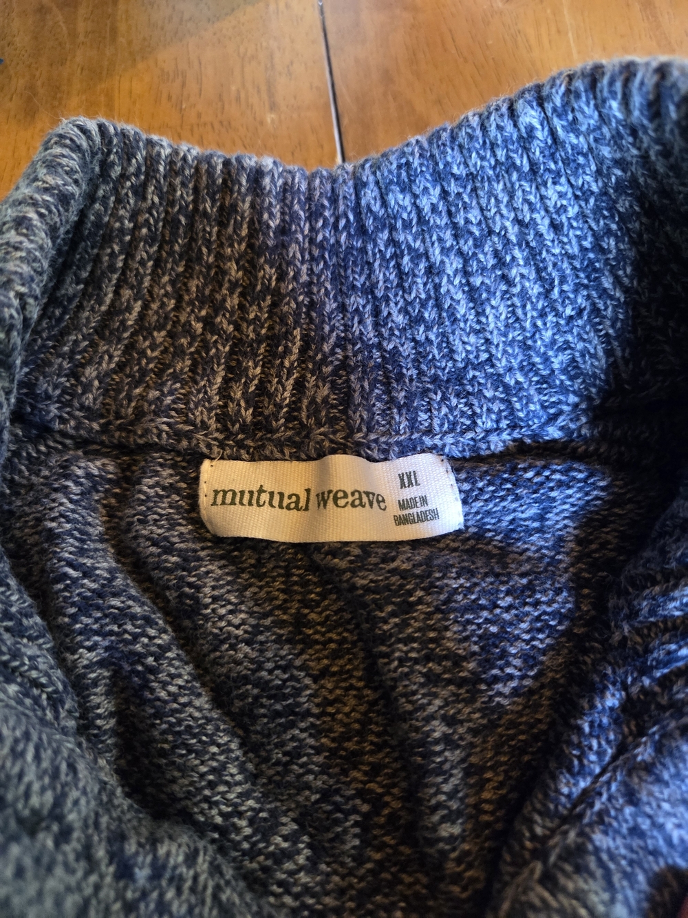 Men's Marled Blue Button Neck Sweater - Picture 3 of 4